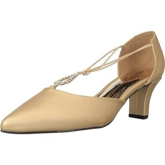 Easy Street Moonlight Dress Pumps Gold Satin Pointed Toe Heels Size 7.5 M NEW - Picture 1 of 7